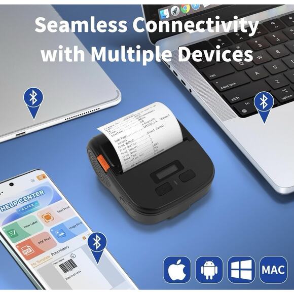 Portable 3” Thermal Label Maker Printer Bluetooth Wireless w/ Tape Barcode Ship - Picture 3 of 9